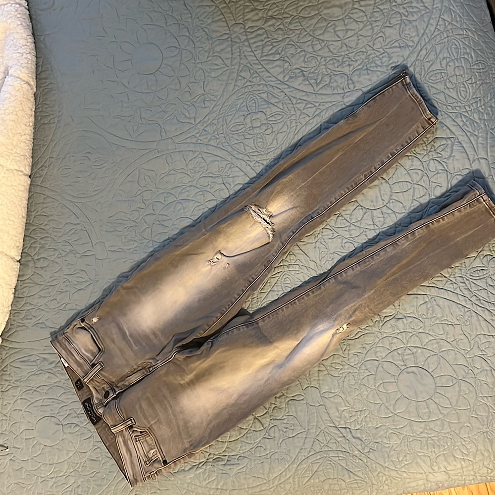 Lucky Brand Ava Super Skinny distressed gray jeans with zipper ankles